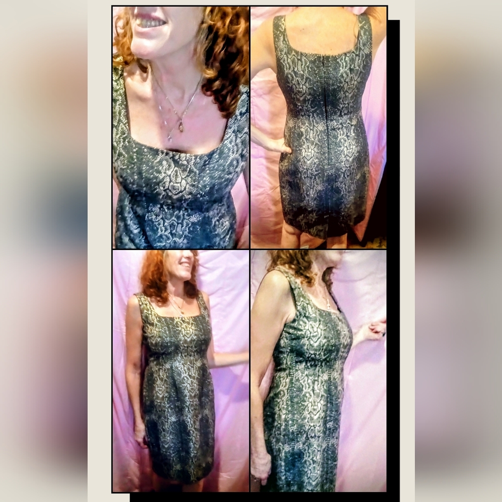 Stunning TAHARI Snakeskin Print Midi Dress - Tailored Fit - Sleeveless Size L-XL